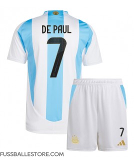Günstige Argentinien Rodrigo De Paul #7 Heimtrikotsatz Kinder Copa America 2024 Kurzarm (+ Kurze Hosen)